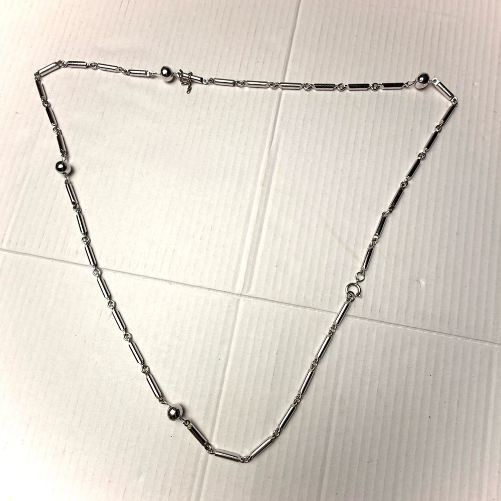 Vintage Bar And Ball Silver Tone Necklace Station Jewelry Long 43” Classic
